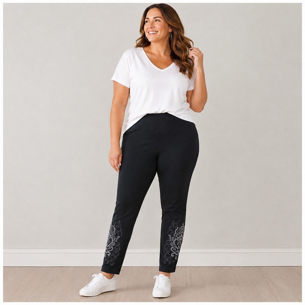 Chicos Zenergy Womens Black Embroidered Paisley Cropped Leggings Size 2 US 12 14